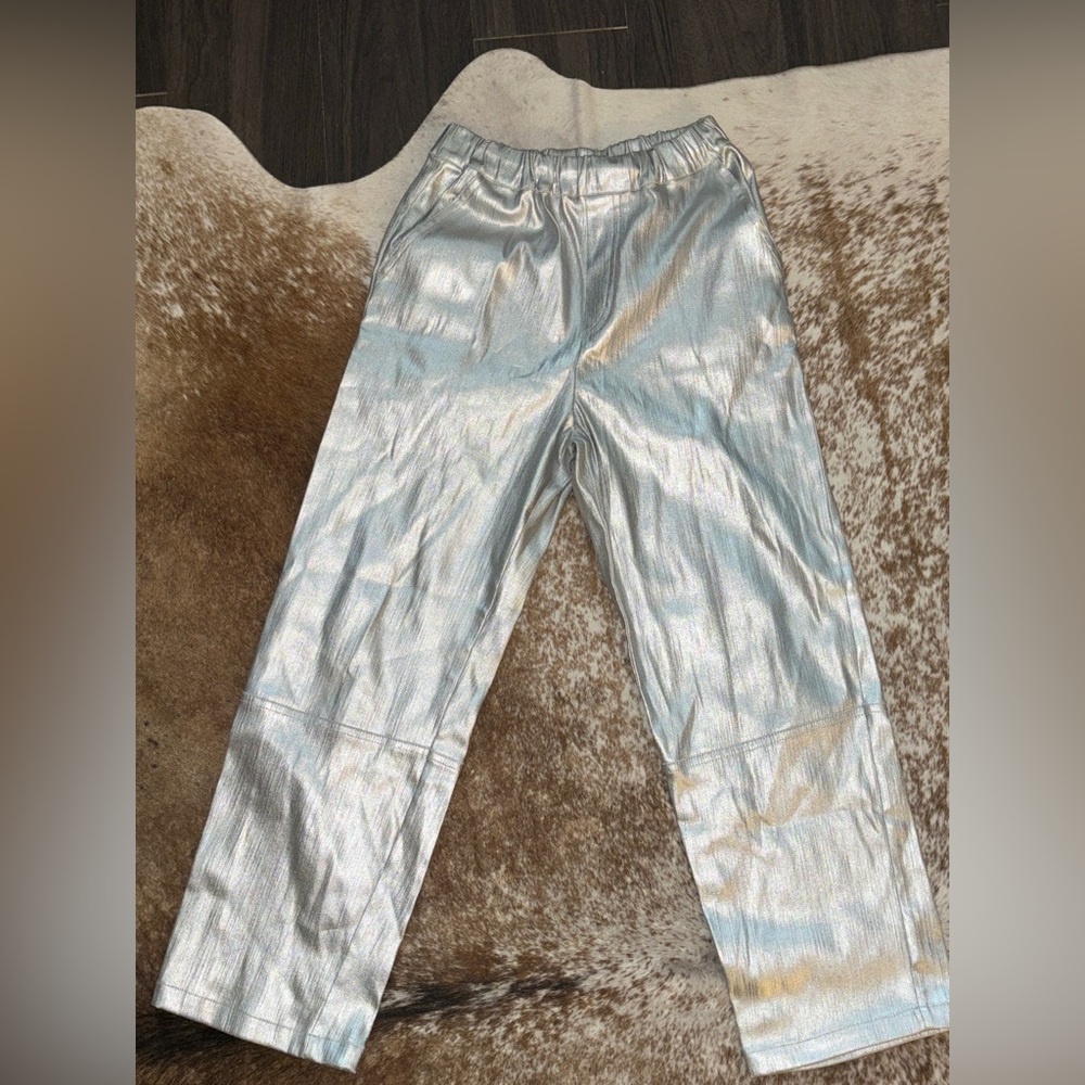 Metallic Silver Faux Leather Pants (Girls)